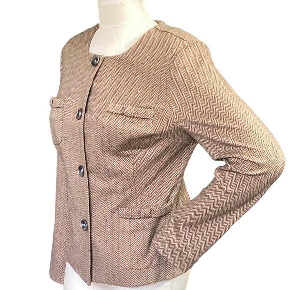 CABI Penny Blazer Tan Herringbone Fleck 3170 Lady Jacket Quiet Luxury Sz M #166i - Picture 7 of 12